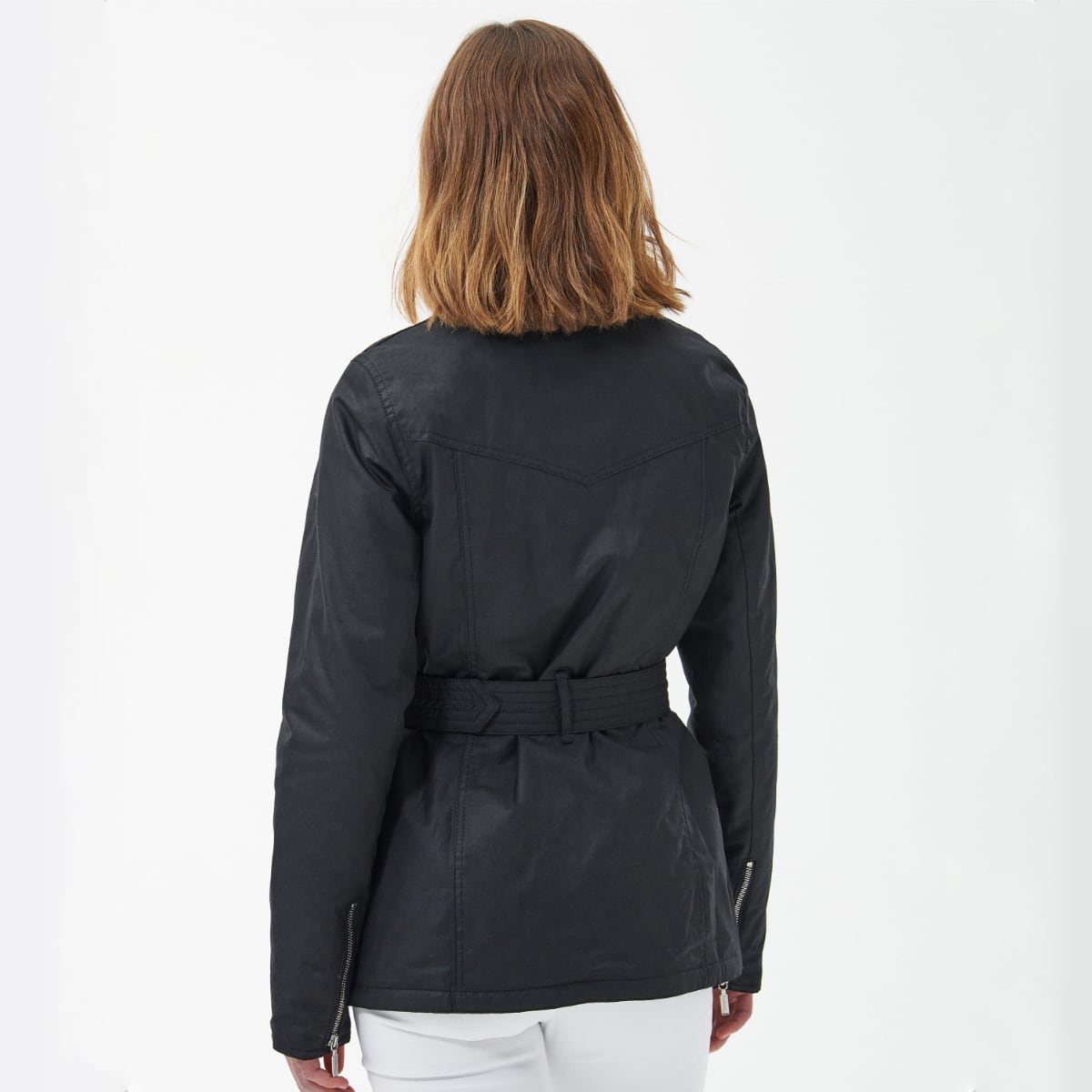 Barbour Winter Belted Utility Women's Waxed Jacket | Black (Gardenia Dress Tartan lining)