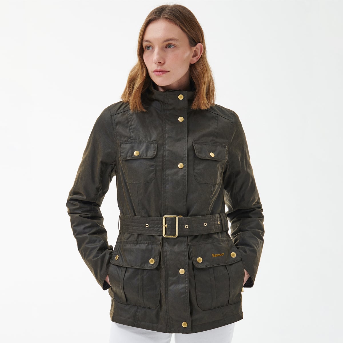 Barbour Winter Belted Utility Women's Waxed Jacket | Olive (Classic Tartan lining)