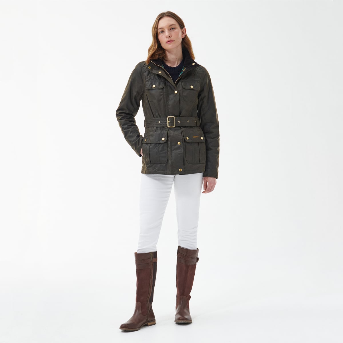 Barbour Winter Belted Utility Women's Waxed Jacket | Olive (Classic Tartan lining)