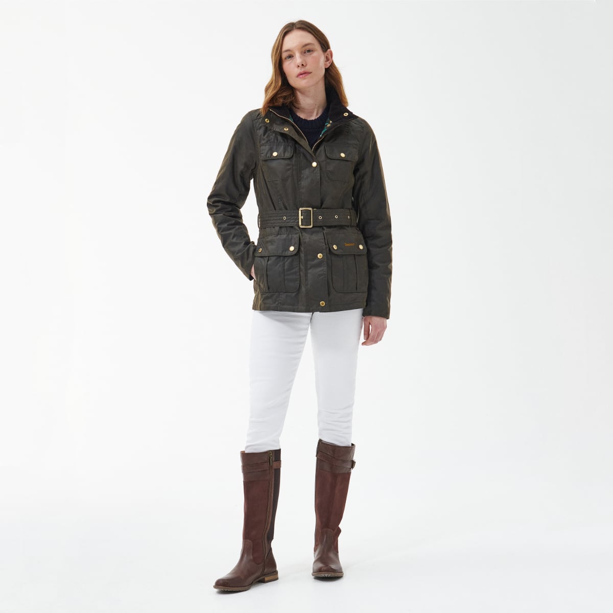 Barbour Winter Belted Utility Women's Waxed Jacket | Olive (Classic Tartan lining)