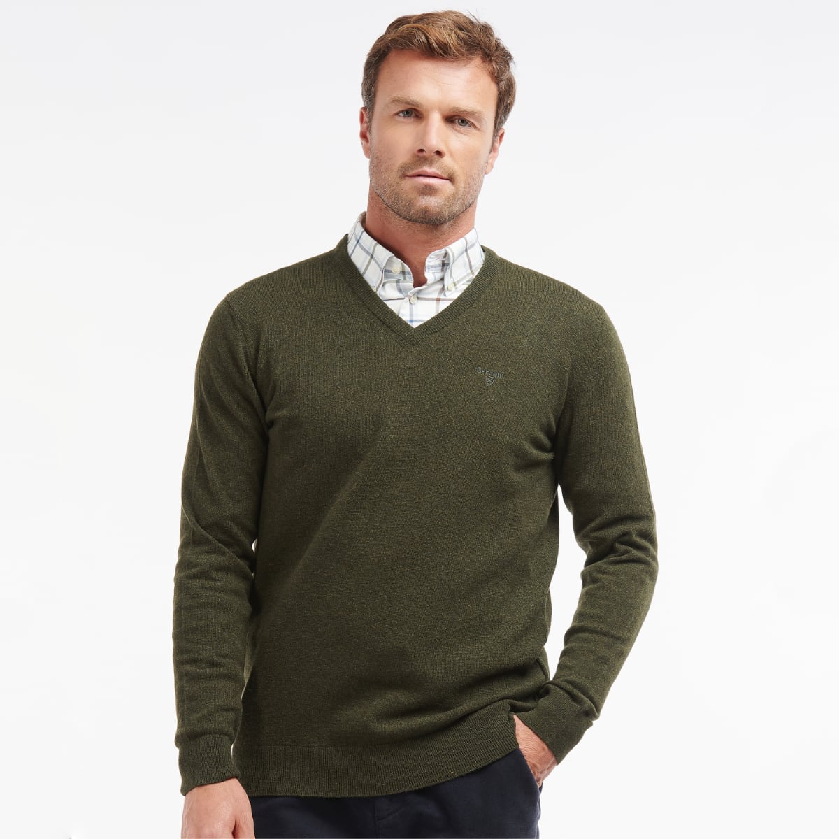 Barbour Essential Lambswool V Neck Men's Jumper | Seaweed