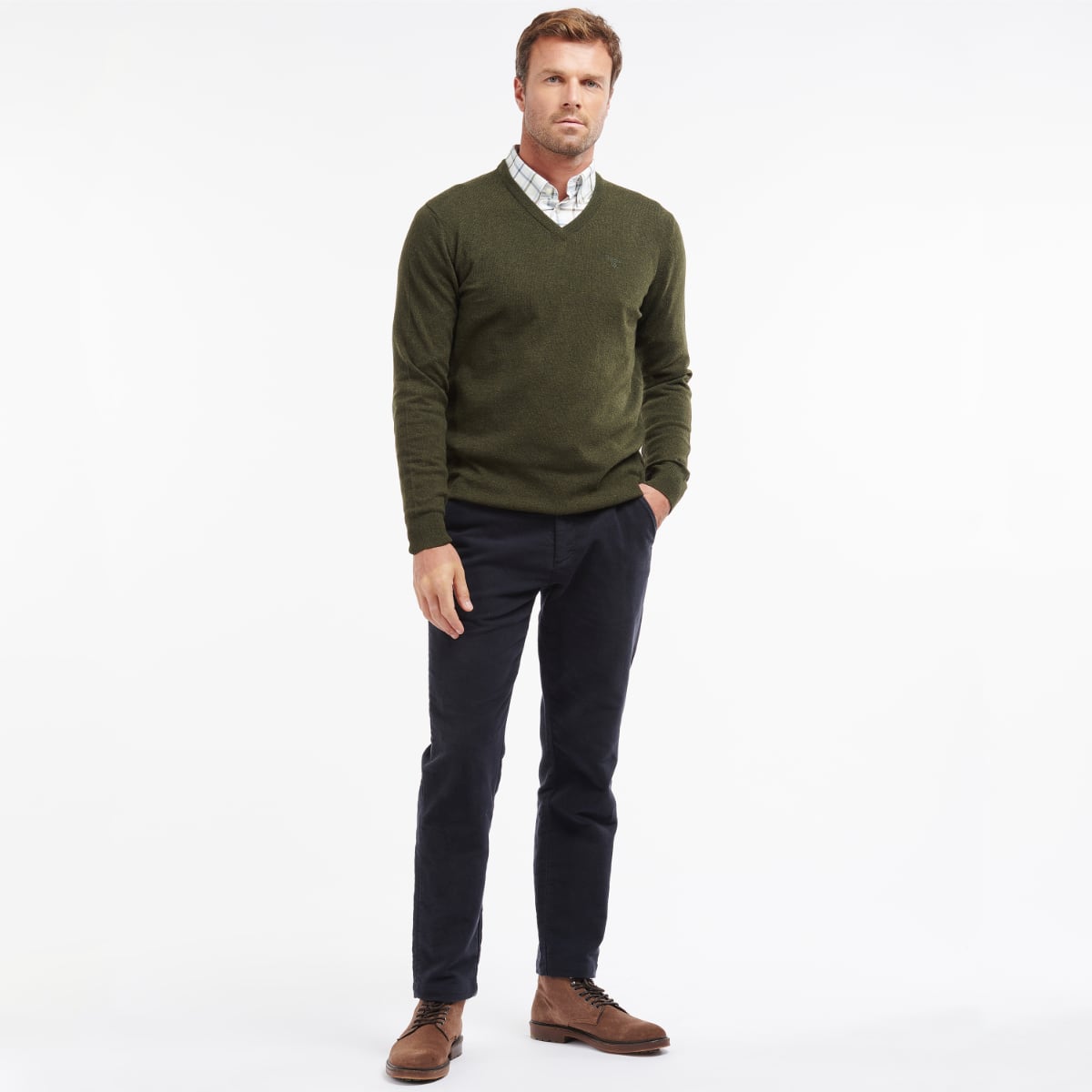 Barbour Essential Lambswool V Neck Men's Jumper | Seaweed