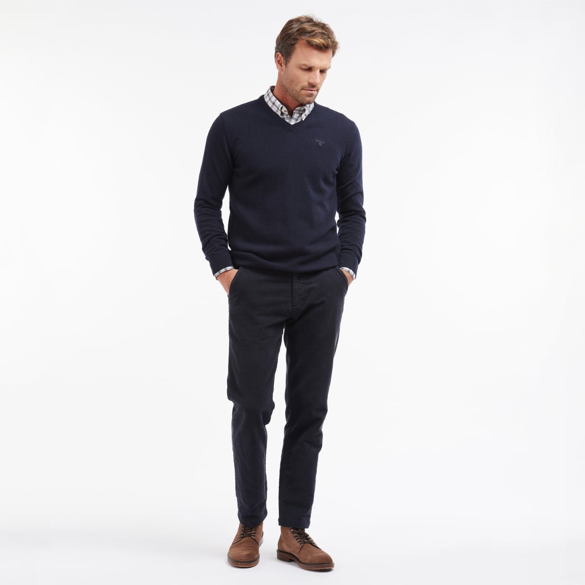 Barbour Essential Lambswool V Neck Men's Jumper | Navy