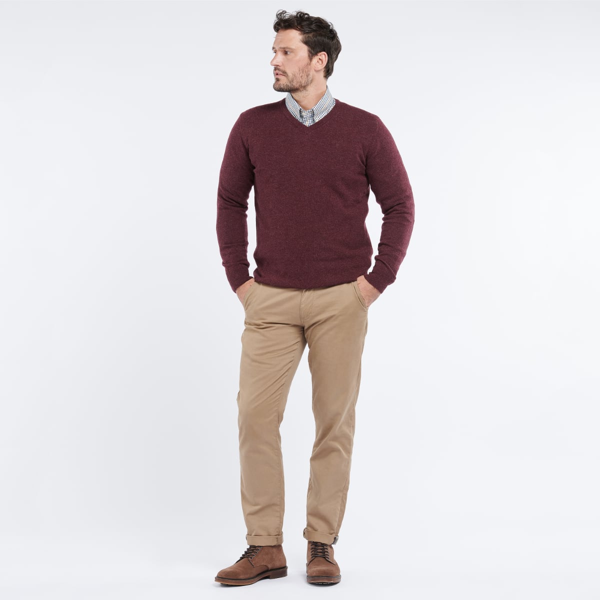 Barbour Essential Lambswool V Neck Men's Jumper | Merlot