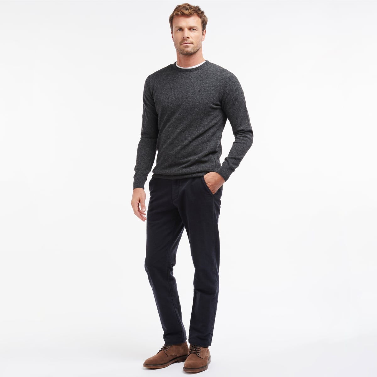 Barbour Essential Lambswool Crew Neck Men's Jumper | Charcoal