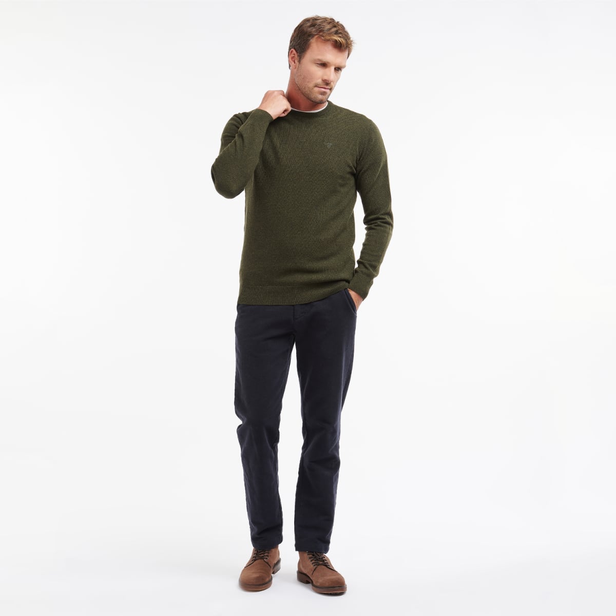 Barbour Essential Lambswool Crew Neck Men's Jumper | Seaweed