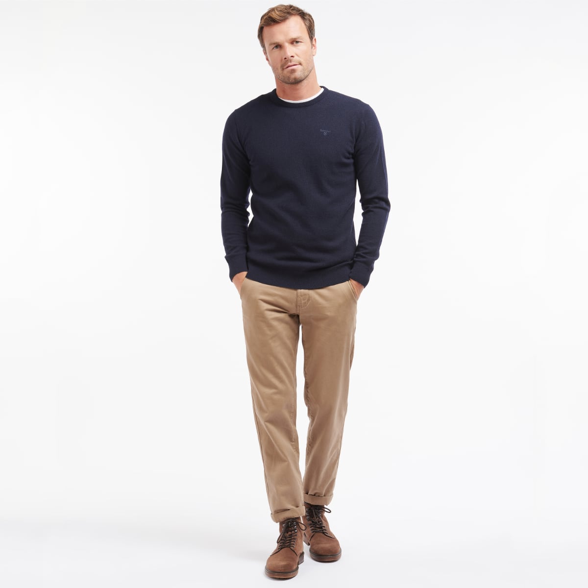 Barbour Essential Lambswool Crew Neck Men's Jumper | Navy