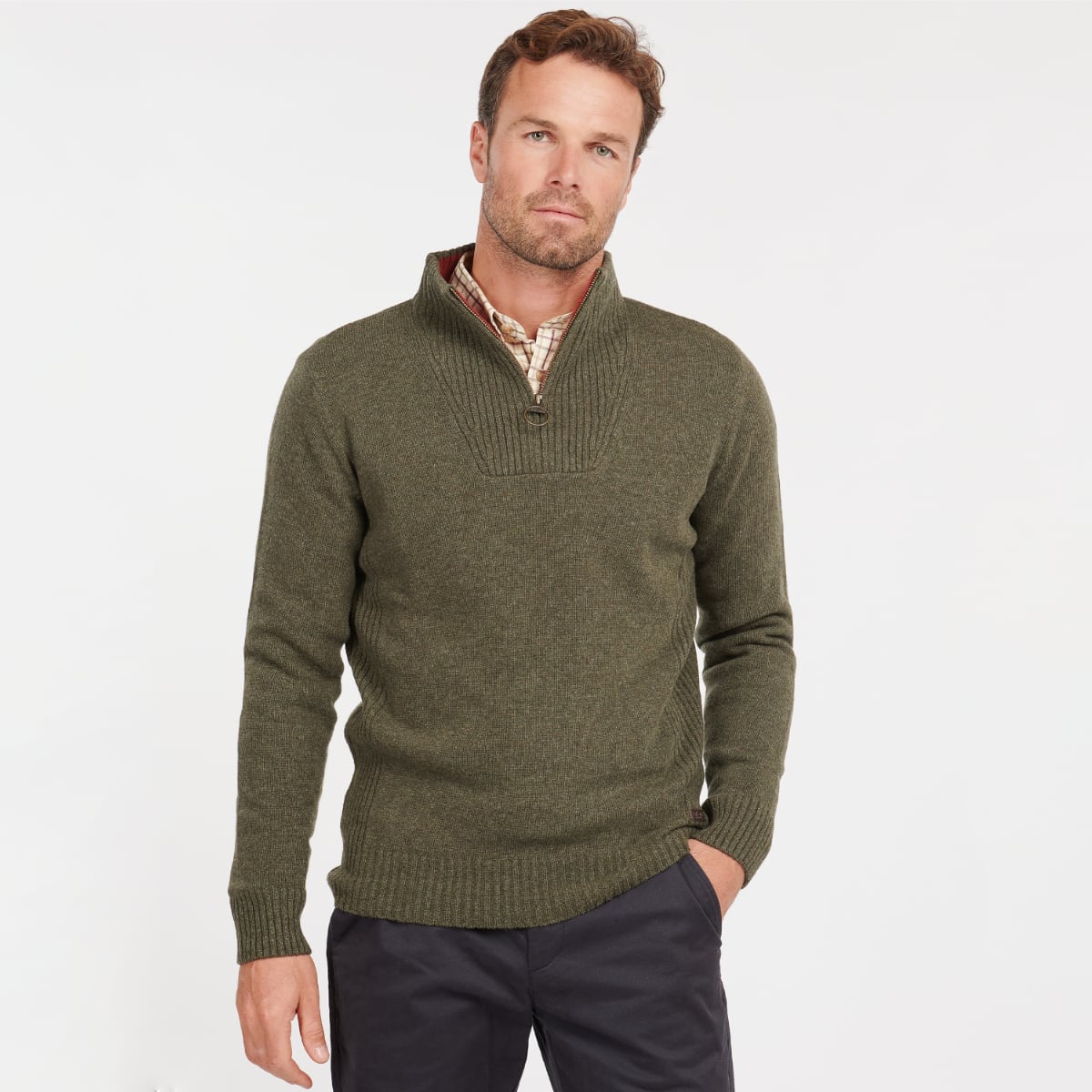 Barbour Nelson Essential Half Zip Men's Jumper | Seaweed