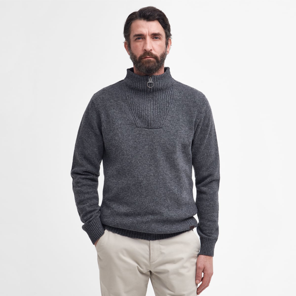 Barbour Nelson Essential Half Zip Men's Jumper | Storm Grey