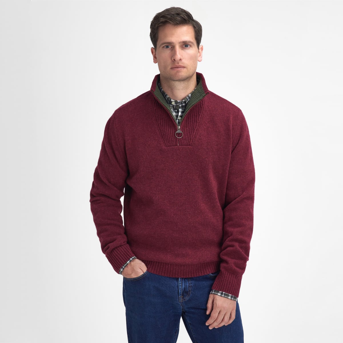 Barbour Nelson Essential Half Zip Men's Jumper | Port