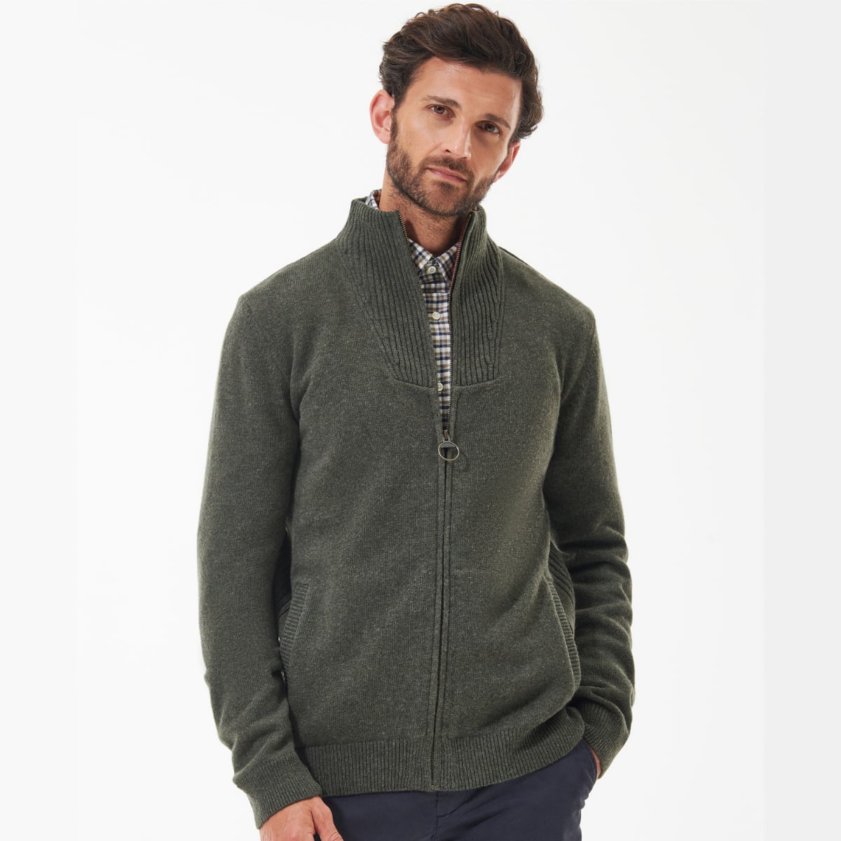 Barbour Nelson Essential Full Zip Men's Cardigan | Seaweed