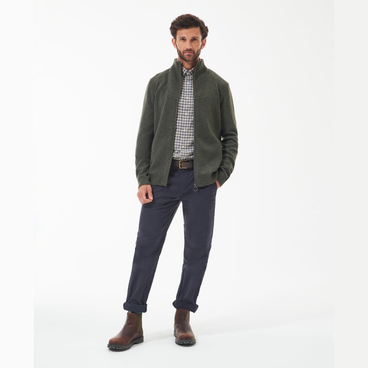 Barbour Nelson Essential Full Zip Men's Cardigan | Seaweed