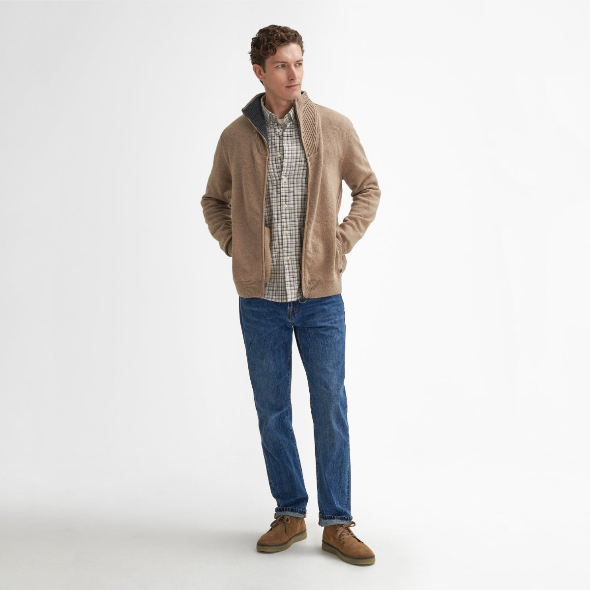 Barbour Nelson Essential Full Zip Men's Cardigan | Stone