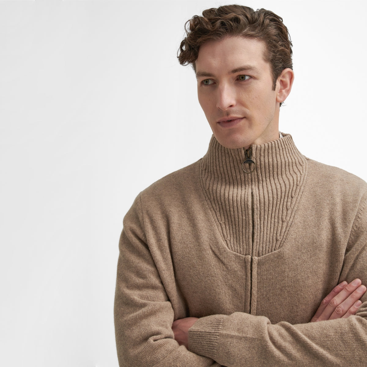 Barbour Nelson Essential Full Zip Men's Cardigan | Stone