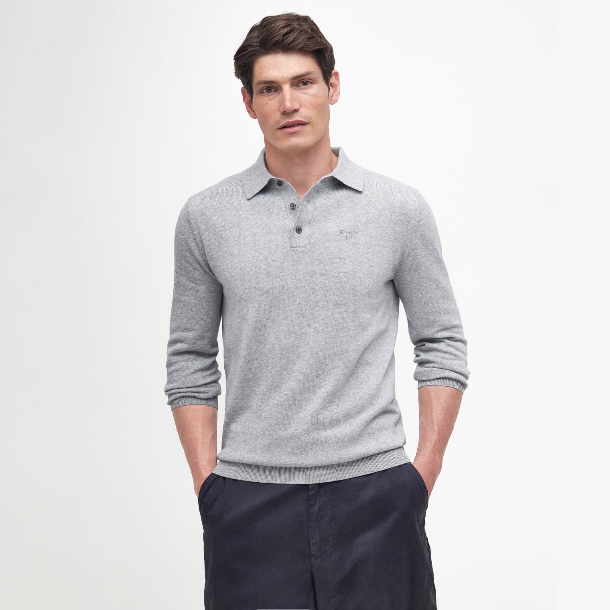 Barbour Bassington Long Sleeve Men's Polo | Grey Marl