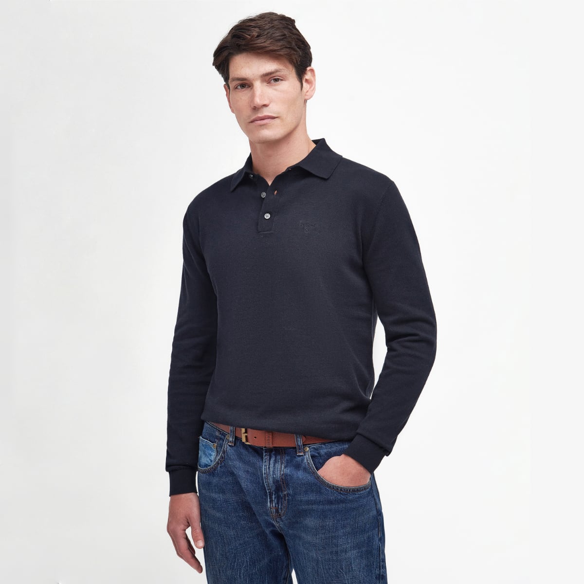 Barbour Bassington Long Sleeve Men's Polo | Navy