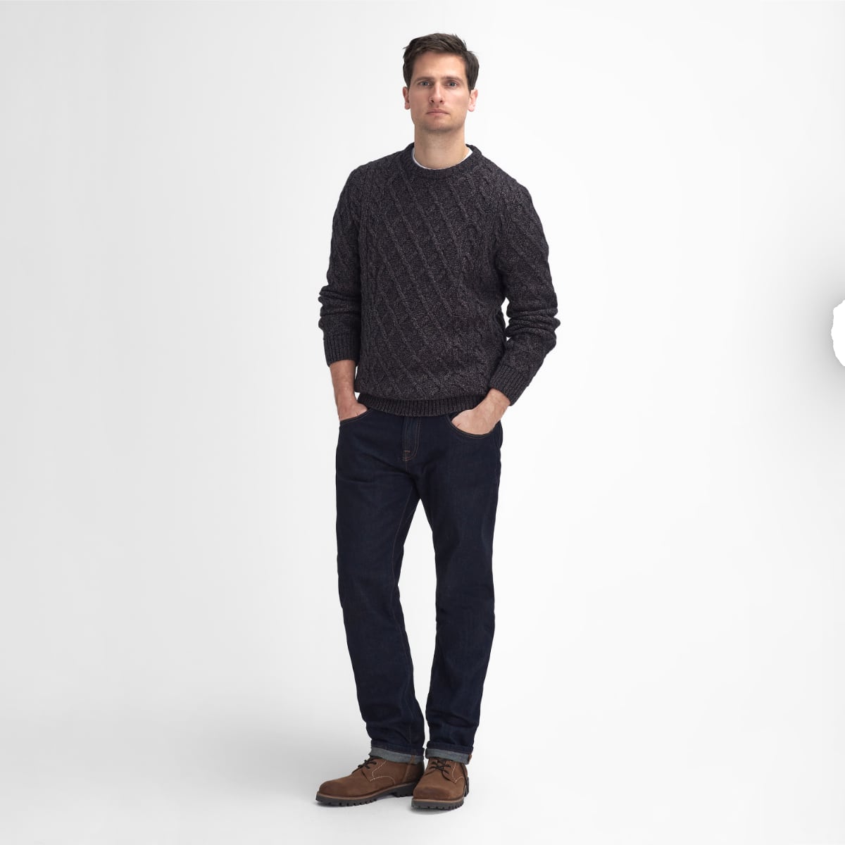 Barbour Stowford Cable-Knit Crew Neck Sweater | Navy Mix