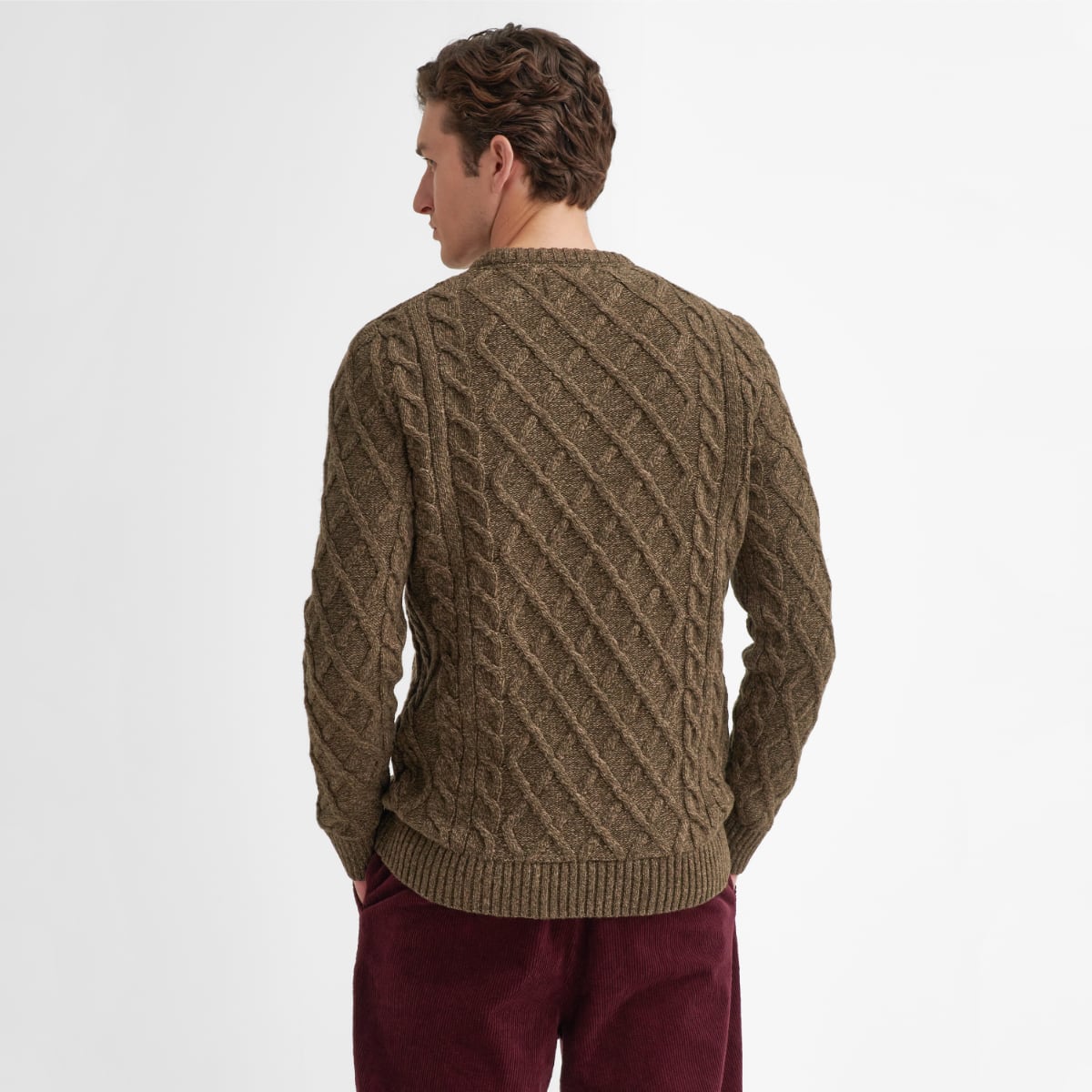 Barbour Stowford Cable-Knit Crew Neck Sweater | Olive Mix