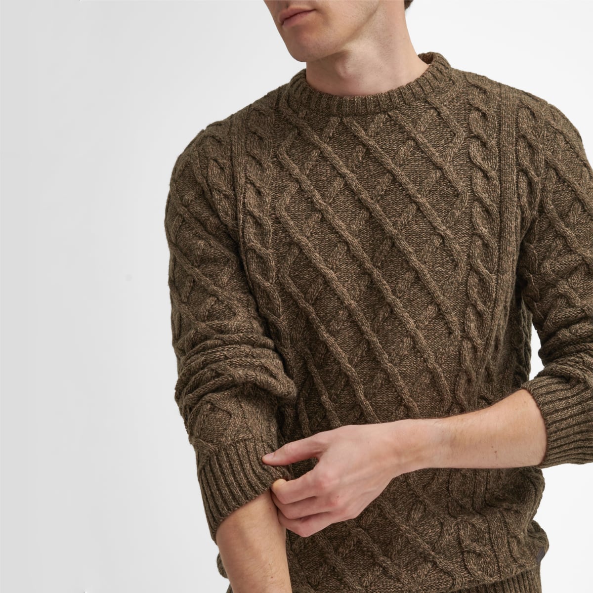 Barbour Stowford Cable-Knit Crew Neck Sweater | Olive Mix