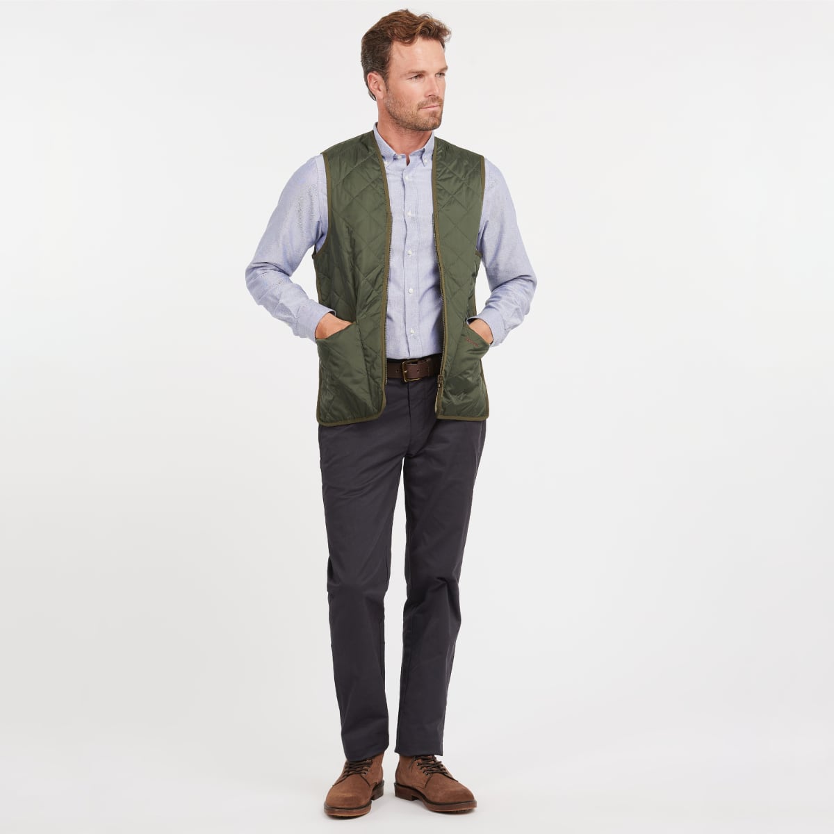 Barbour Zip-In Liner Quilted Men's Gilet | Olive (Ancient Tartan Lining)