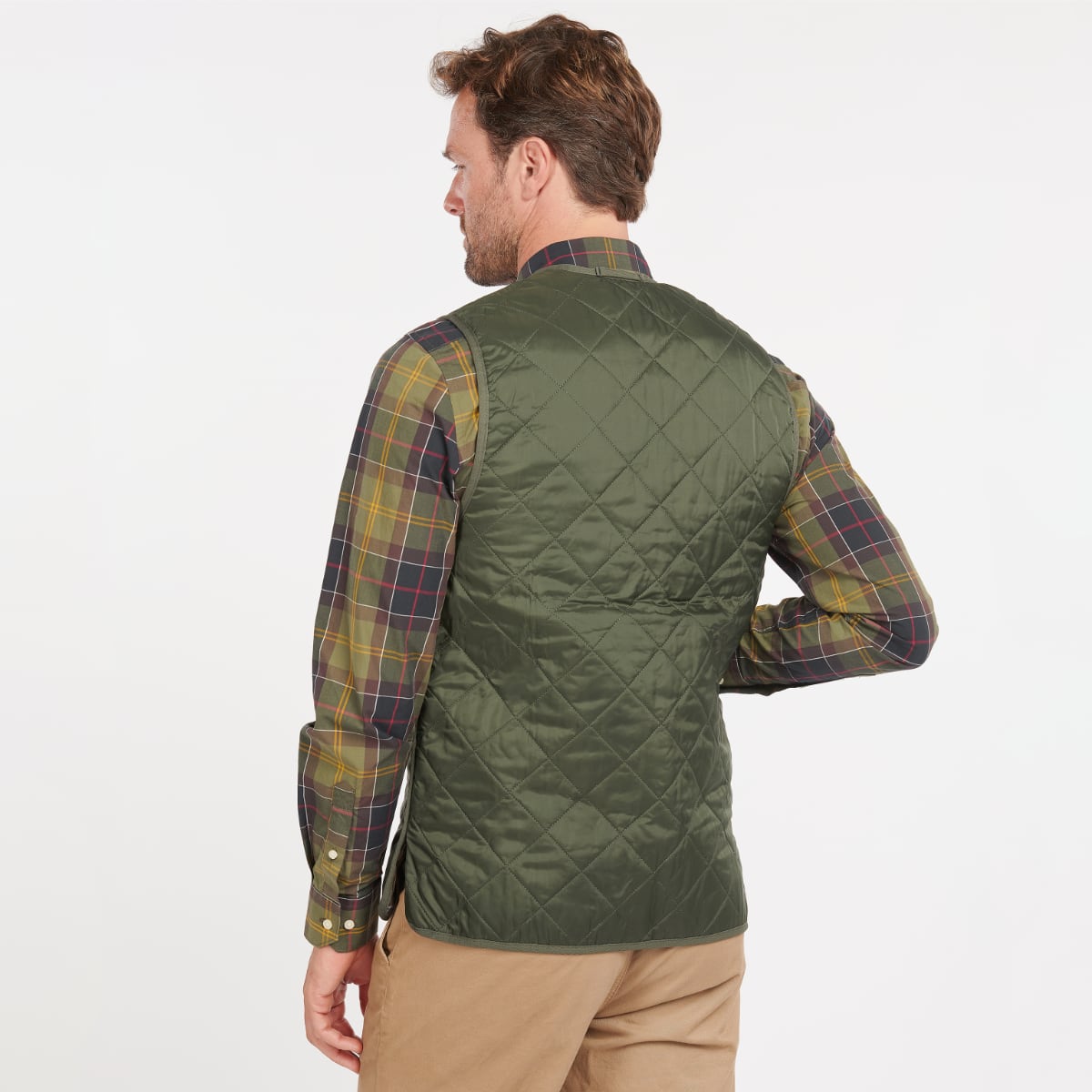 Barbour Zip-In Liner Quilted Men's Gilet | Olive (Classic Tartan Lining)