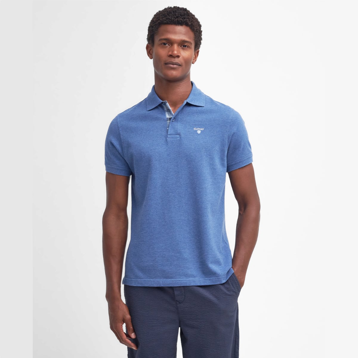 Barbour Tartan Pique Men's Polo Shirt | Dark Chambray Marl