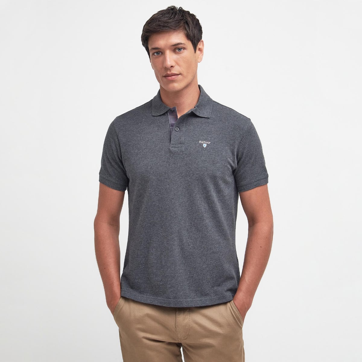 Barbour Tartan Pique Men's Polo Shirt | Slate Marl