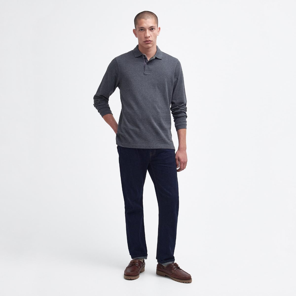 Barbour Long Sleeve Men's  Polo | Slate Marl