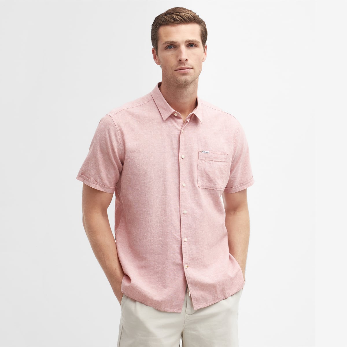 Barbour Nelson Short Sleeve Regular Fit Men's Shirt | Pink Clay