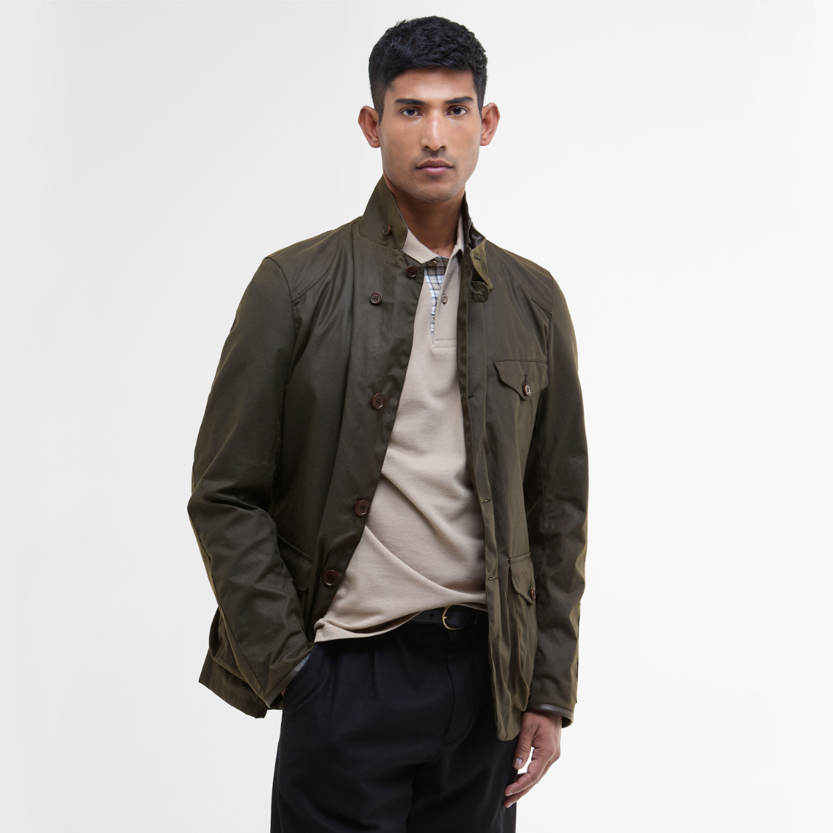 Barbour Beacon Sports Wax Jacket on model