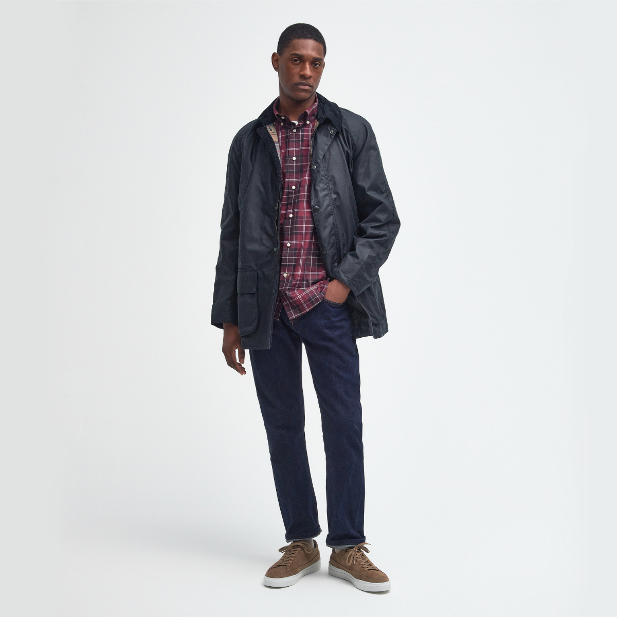 Barbour Bristol waxed jacket front view on model alternate image