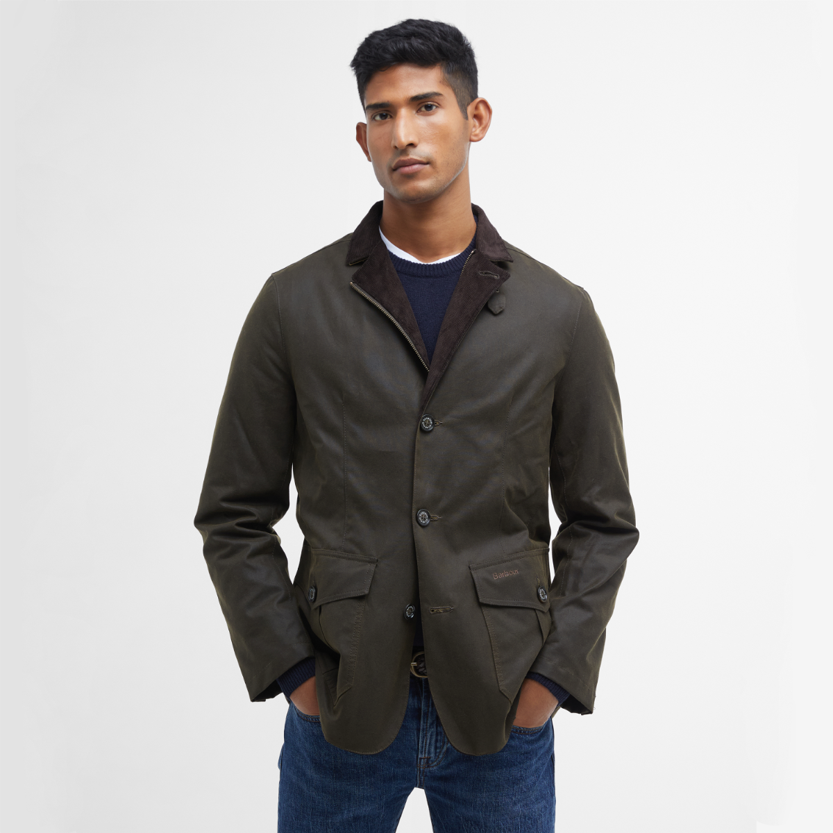 Barbour Lutz wax jacket on model