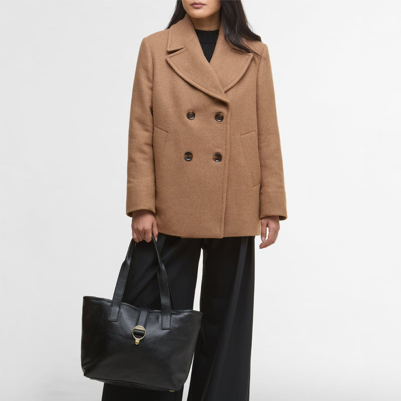 Barbour Alder Leather Shoulder Bag in Black showing the leather detail