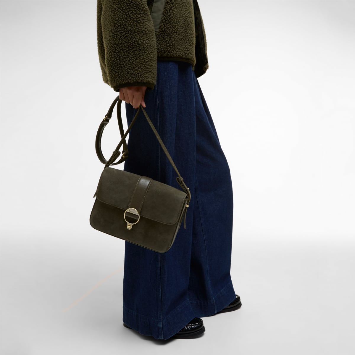 Barbour Rosa Suede and Leather Crossbody Bag | Olive