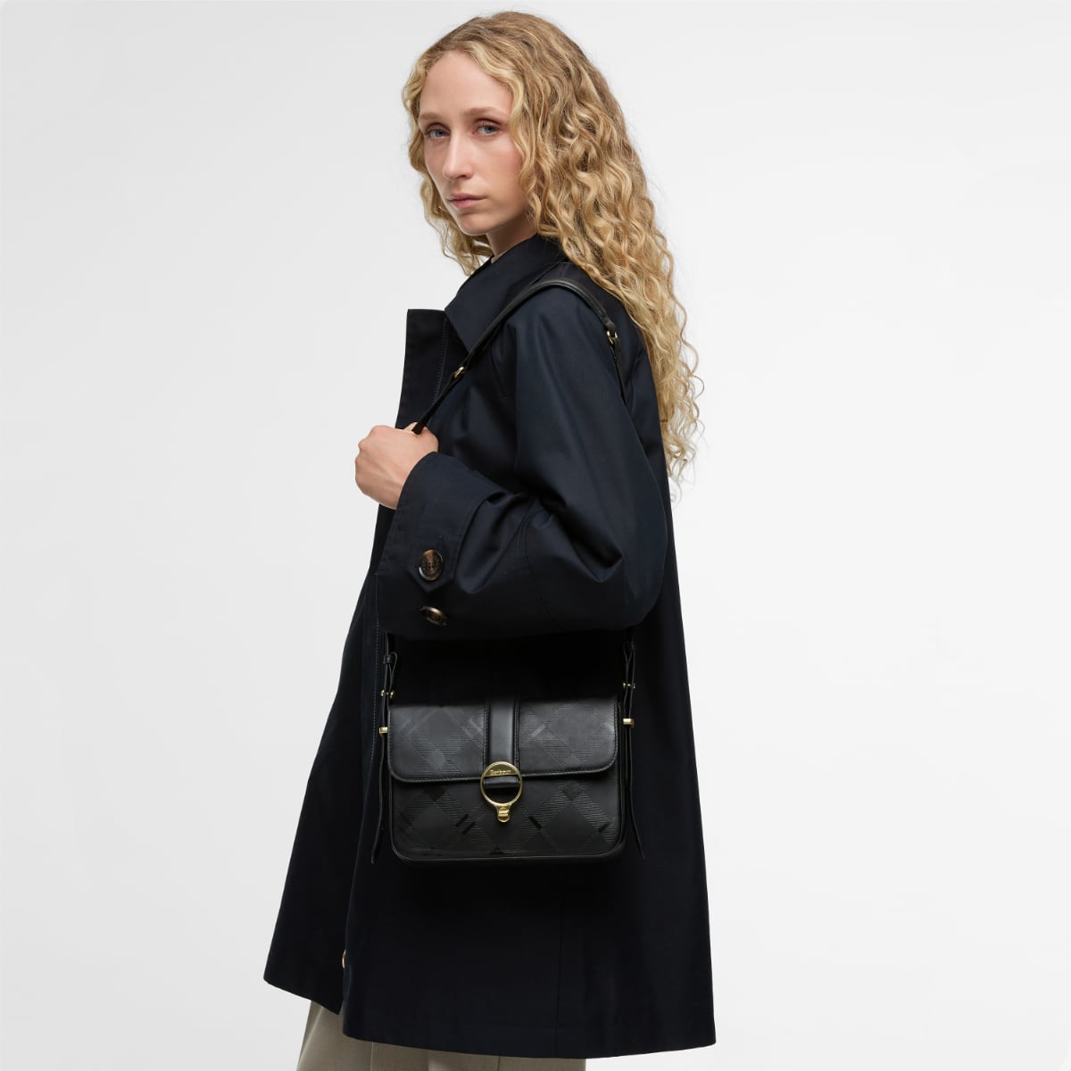 Barbour Rosa Leather DEBOSS Crossbody Bag | Black Deboss