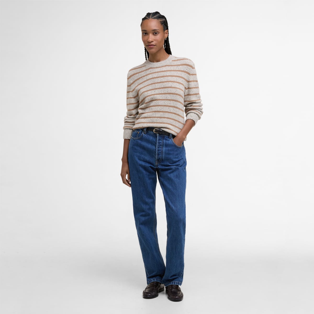 Barbour Claydon Striped Crew Neck Women's Knit | Oatmeal Stripe