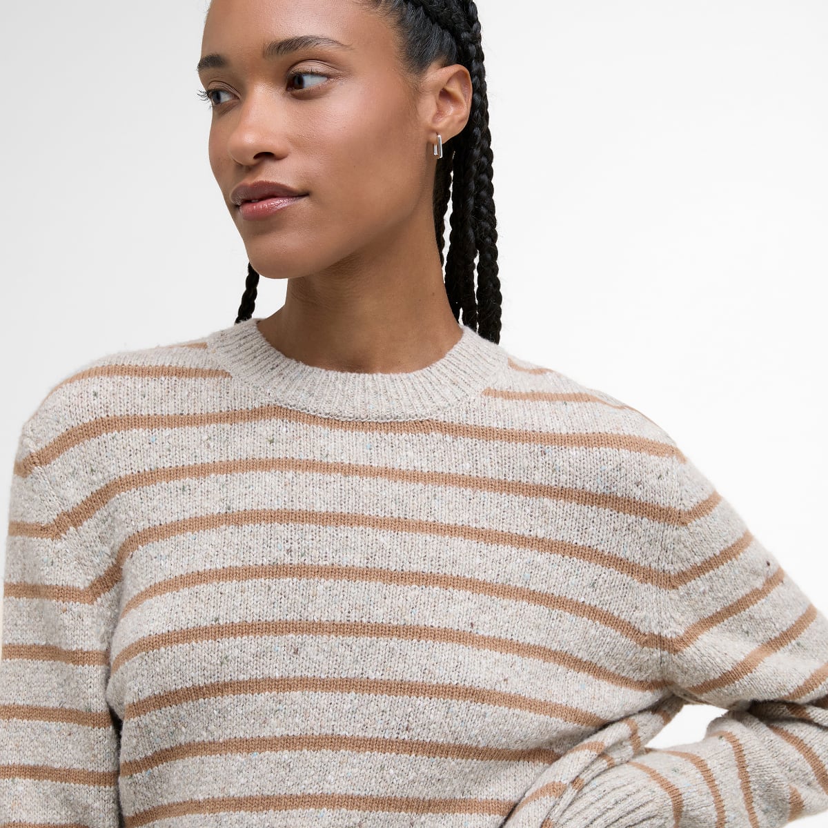Barbour Claydon Striped Crew Neck Women's Knit | Oatmeal Stripe