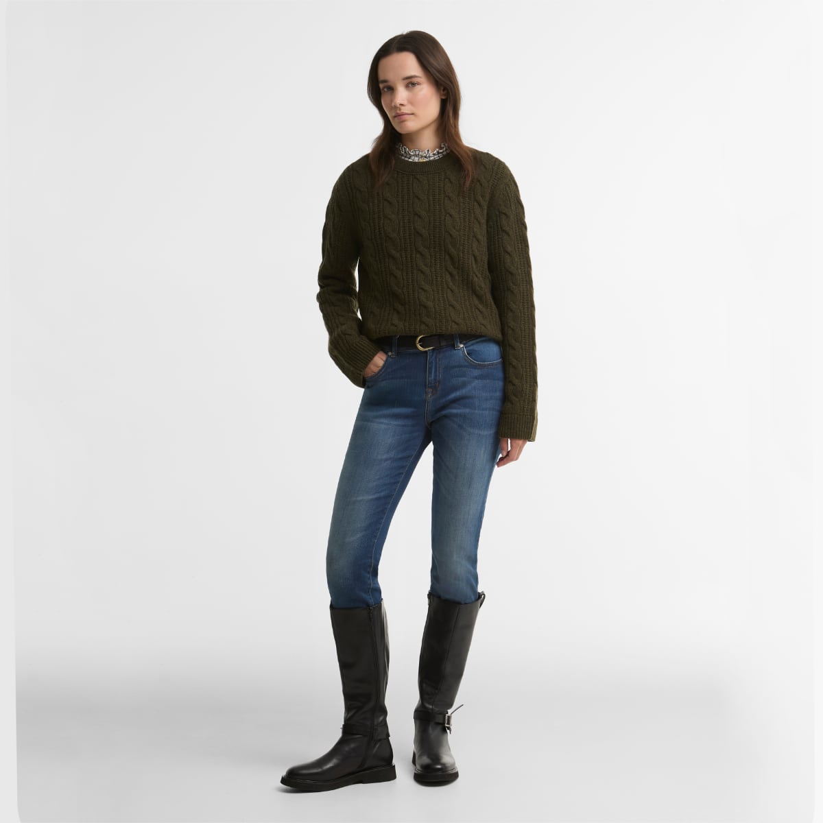 Barbour Joan Cropped Cable Knit Women's Jumper | Olive
