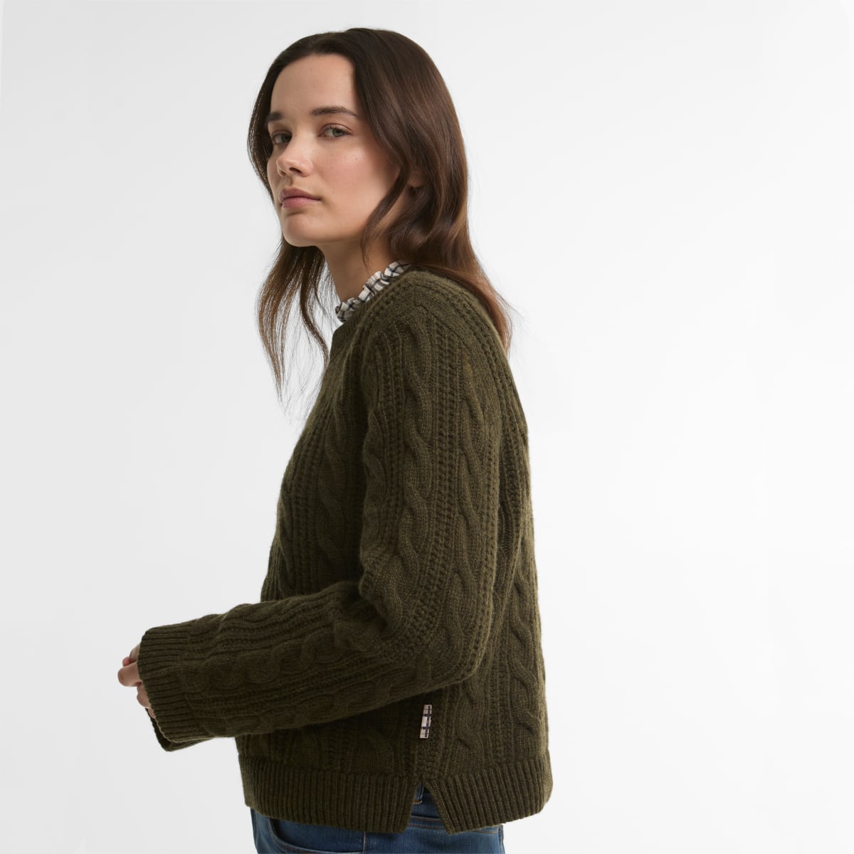 Barbour Joan Cropped Cable Knit Women's Jumper | Olive