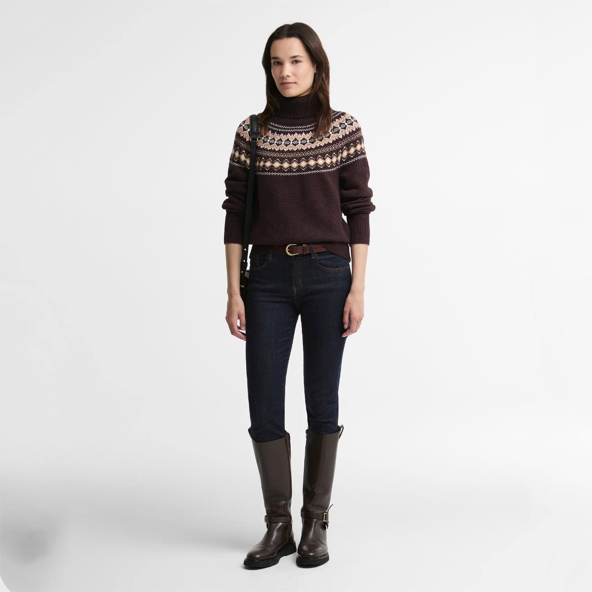 Barbour Darwen Fair isle Roll-Neck Jumper | Seal Brown