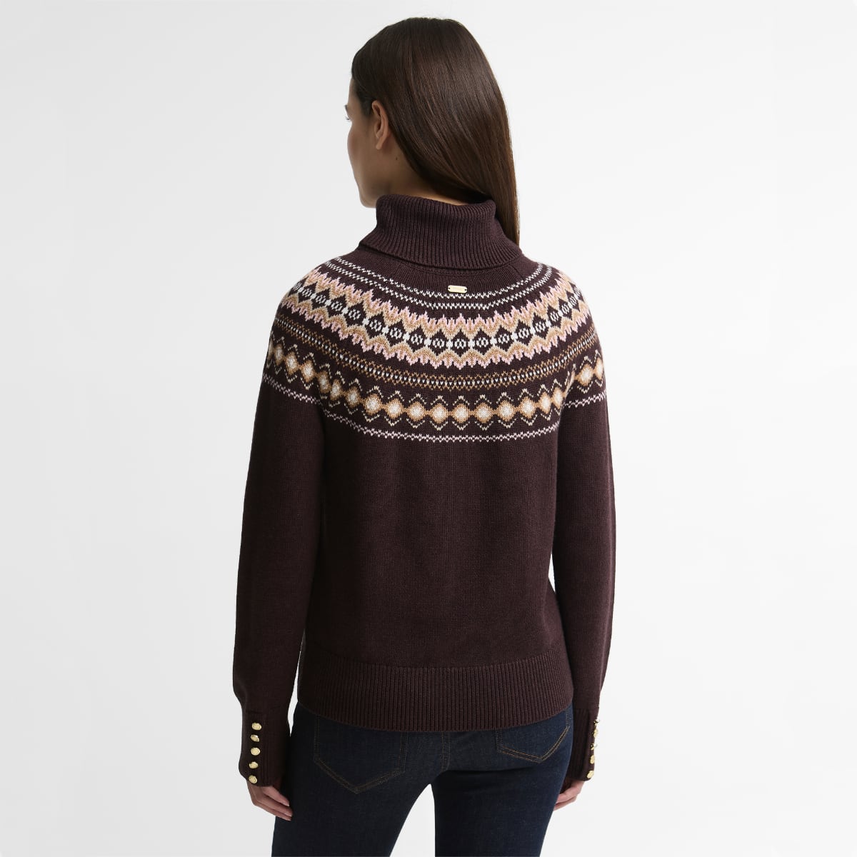 Barbour Darwen Fair isle Roll-Neck Jumper | Seal Brown