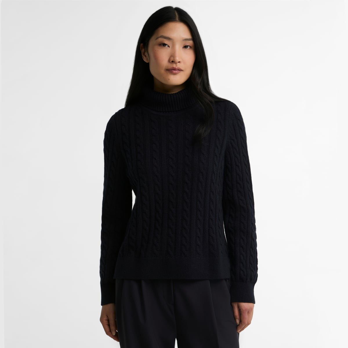 Barbour Ambleside Cable Knit Roll-Neck Jumper | Navy