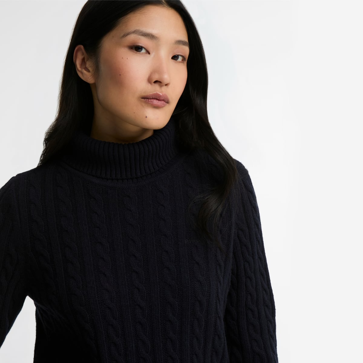 Barbour Ambleside Cable Knit Roll-Neck Jumper | Navy