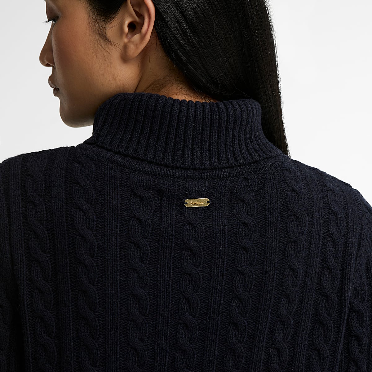 Barbour Ambleside Cable Knit Roll-Neck Jumper | Navy