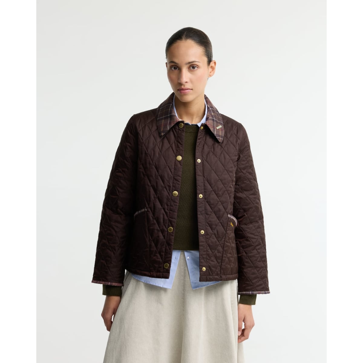 Barbour Icons Tartan Collar Cropped Liddesdale Women's Quilted Jacket | Rustic