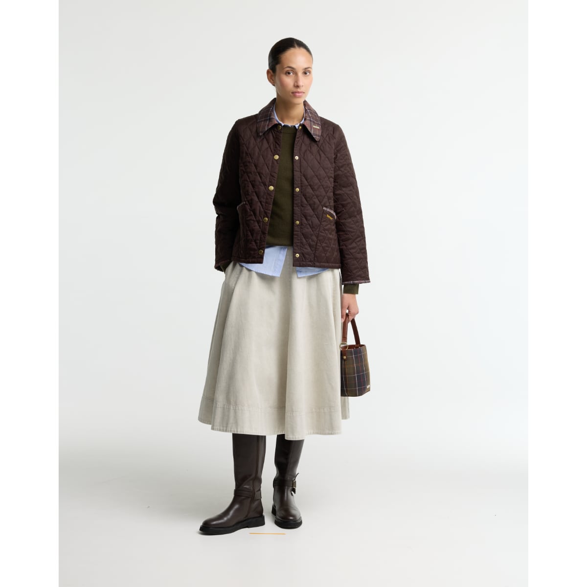 Barbour Icons Tartan Collar Cropped Liddesdale Women's Quilted Jacket | Rustic