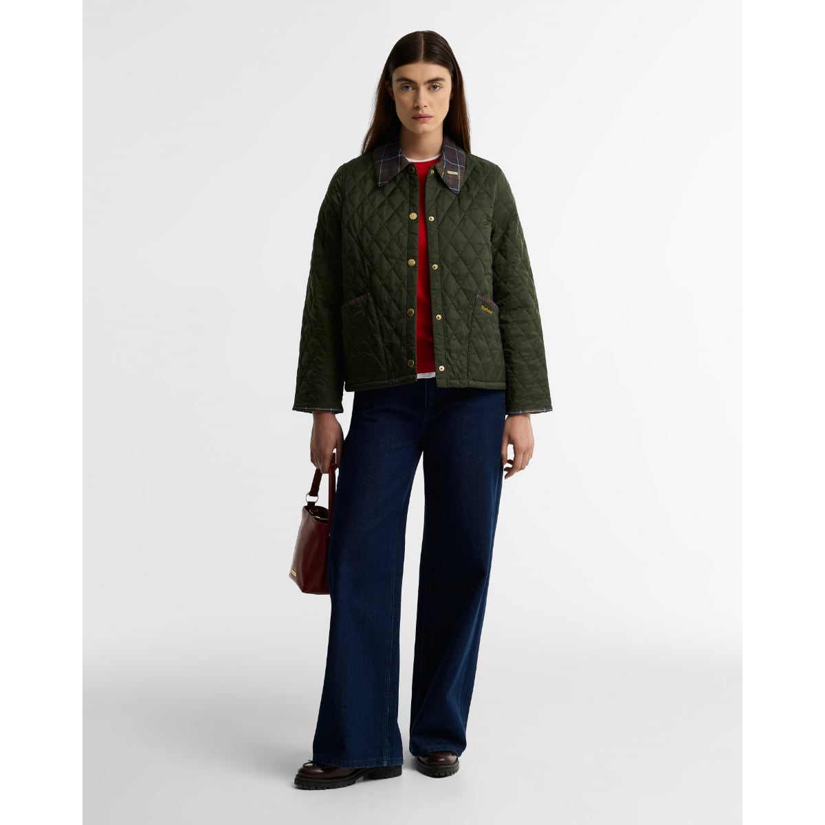 Barbour Icons Tartan Collar Cropped Liddesdale Women's Quilted Jacket | Olive