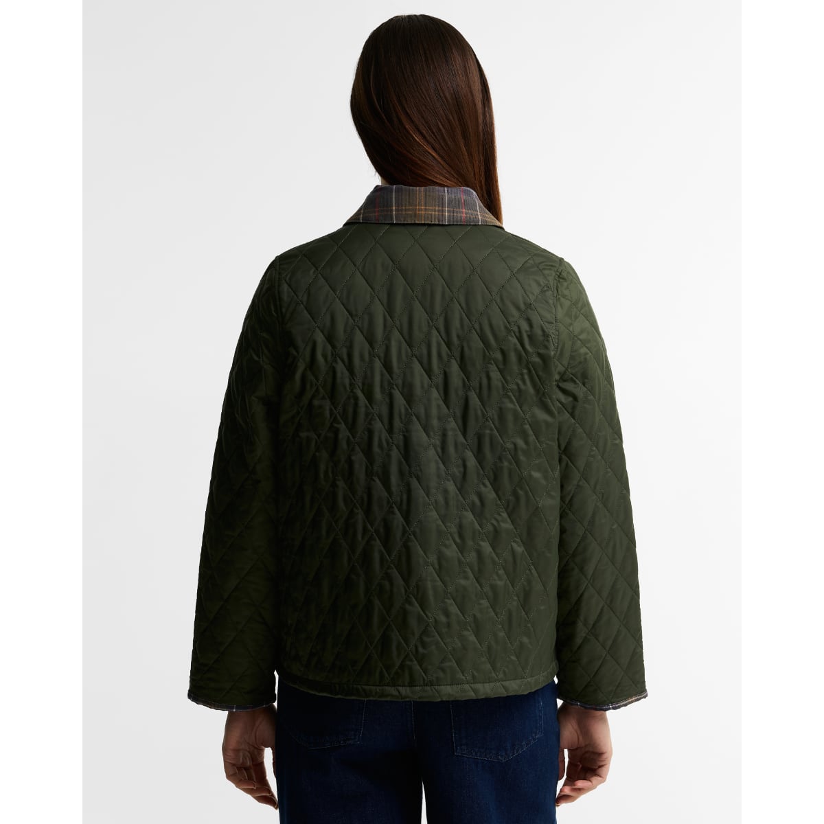 Barbour Icons Tartan Collar Cropped Liddesdale Women's Quilted Jacket | Olive