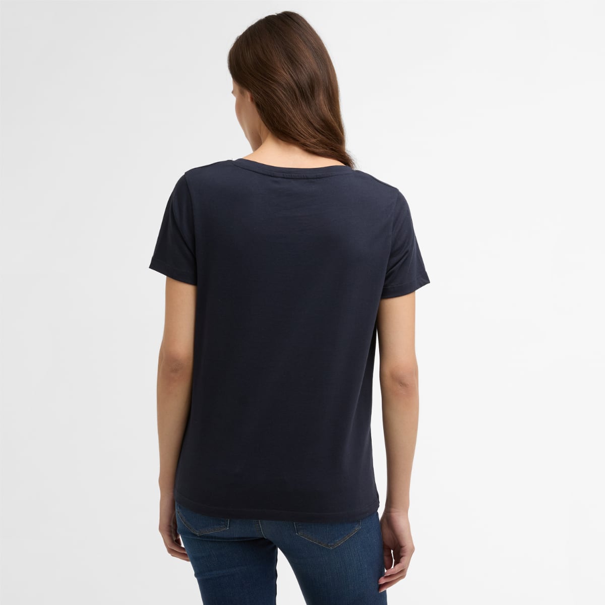 Back view of navy Barbour Clover T Shirt on a model