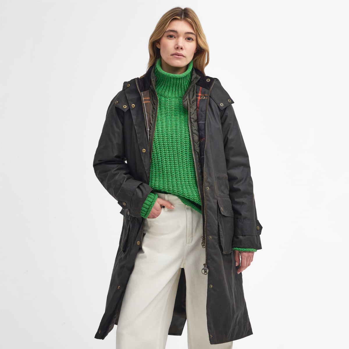 Barbour LONG Cannich Women's Waxed Jacket | Olive
